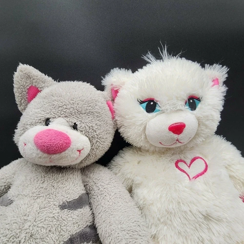 Build A Bear White Gray Sassy Snazzy Kitty Cat Plush Set 2pk Heart Stripe Kawaii